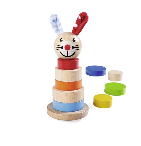 Eichhorn - Baby Stapelturm, mit Bodenplatte, bunten Scheiben und Hasenkopf, 11-TLG. 20cm Hoch, 100% FSC zertifiziertes Buchenholz, ab 1 Jahr Eichhorn - Baby Stapelturm, mit Bodenplatte, bunten Scheiben und Hasenkopf, 11-TLG. 20cm Hoch, 100% FSC zertifiziertes Buchenholz, ab 1 Jahr von Eichhorn