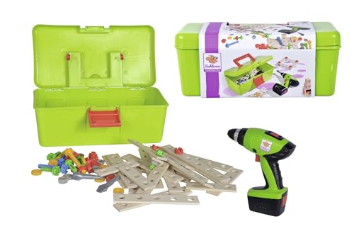 Eichhorn 100039079 Constructor Werkzeugbox, inkl. kompakt Schrauber, Erweiterungsteile, 70 teilig, FSC 100 Prozent zertifiziertes Buchenholz, für Kinder ab 3 Jahren von Eichhorn