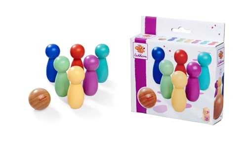 Eichhorn – Games – Bowling Spiel mit 6 Pins und Einer Holzkugel, buntes Tisch Bowling, 7 teilig, aus Birkenholz, ab 3 Jahren Eichhorn – Games – Bowling Spiel mit 6 Pins und Einer Holzkugel, buntes Tisch Bowling, 7 teilig, aus Birkenholz, ab 3 Jahren von Eichhorn