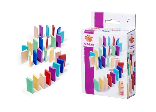 Eichhorn – Games – Domino Rallye, farbige Steine zum Aufstellen, handliche Holzsteine ideal für kleine Kinderhände, 28 teilig, ab 2 Jahren von Eichhorn