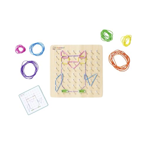 Eichhorn – Montessori – Geometriebrett mit 64 Nägeln und 30 farbigen Gummis, fantasievolles befestigen oder mit 48 Aufgabenkarten Motive nachbilden, 18x18cm, aus 100% FSC zertifiziertem Holz, ab 4 J+ von Eichhorn