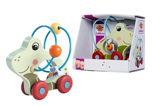 Eichhorn – Schiebefrosch mit Motorikspiel, kleine Babyhände, kinderleichtes Schieben Dank Silikonräder, 11 cm groß, aus 100% FSC zertifiziertem Sperrholz, ab 1 Jahr von Eichhorn