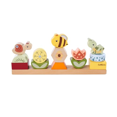 Eichhorn – Steckspiel Blumenleiste mit 13 einzigartigen Tier und Blumen Bausteinen zum Aufstecken, motorische Fähigkeiten fördern, Länge: 26 cm, aus 100% FSC zertifiziertem Buchenholz, ab 2 Jahren von Eichhorn