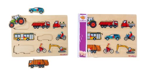 Eichhorn – Fahrzeug Puzzle mit 10 Teilen, 9 Motive aus der Welt der Fahrzeuge, griffige Pins für sicheres greifen, 30x22 cm groß, aus 100% FSC zertifiziertes Lindensperrholz, ab 1 Jahr von Eichhorn