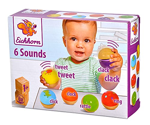 Eichhorn – Klangkugeln – 6 Bunte Holzkugeln mit Sound, die Verschiedene Geräusche Machen, für Kinder und Babys ab 12 Monaten, Holzspielzeug von Eichhorn