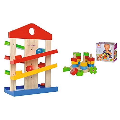 Eichhorn Kugelbahn-Haus, 4-teilig, Bunte Rollbahn aus Holz mit Glocke und DREI Kugeln Lindenholz, 25x34 cm & Steckplatte, 21-teilig, Buchenholz, 5 Verschiedene Stecksymbole, 20 Steckteile, 18 x 10 cm Eichhorn Kugelbahn-Haus, 4-teilig, Bunte Rollbahn aus Holz mit Glocke und DREI Kugeln Lindenholz, 25x34 cm & Steckplatte, 21-teilig, Buchenholz, 5 Verschiedene Stecksymbole, 20 Steckteile, 18 x 10 cm von Eichhorn