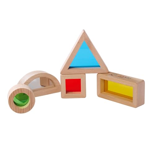 Eichhorn – Montessori – Fensterbausteine in 5 verschiedenen Formen und farbigem Acrylglas, beobachte & entdecke die Welt durch eine Bunte Linse, aus 100% FSC zertifiziertem Buchenholz, ab 1 Jahr von Eichhorn