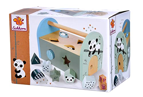 Eichhorn - Panda Linie - Steckbox, Steckspielzeug inkl. 8 verschiedenen Steckbausteinen, Tür zum Öffnen, 9 teilig, 12,5x19x15 cm, aus Birkenholz, ab 1 Jahr von Eichhorn