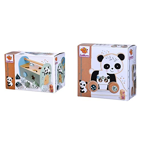 Eichhorn - Panda Linie - Steckbox, Steckspielzeug inkl. 8 verschiedenen Steckbausteinen & - Nachziehtier, Panda mit Geräuschen und Bewegung, 15 cm lang, aus Birkenholz, ab 1 Jahr von Eichhorn