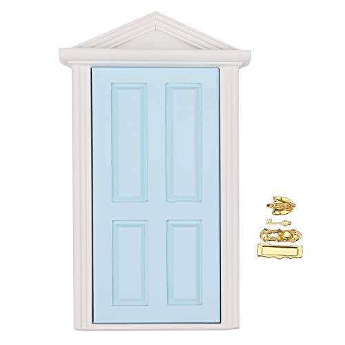 Eighosee 1/12 Miniatur-Holztür-Steepletop mit 4 Paneelen für den Außenbereich, mit Beschlägen, Buchstabenschlitz, nach innen offen, Blau von Eighosee