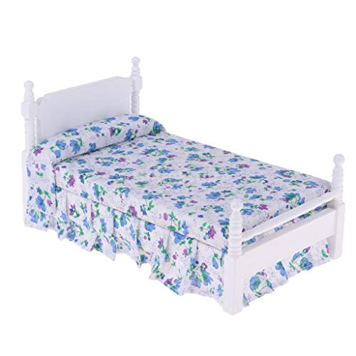 Eighosee 1:12 Mini Möbel Schlafzimmer Modell Holz Blau Einzelbett Kinderbett von Eighosee