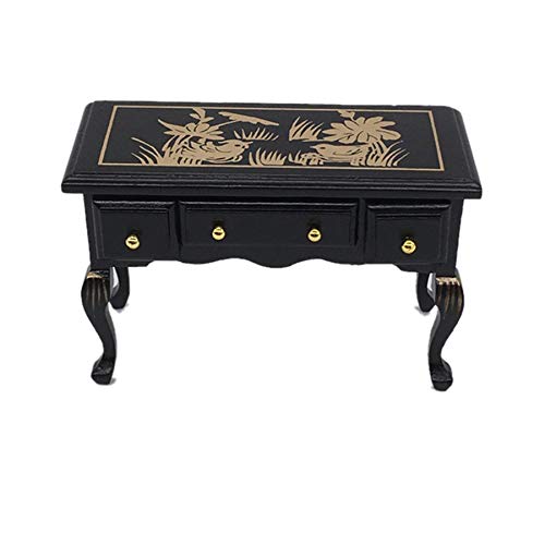 Eighosee 1:12 Mini-Möbel-Schreibtisch, Retro-Stil, bemalte Blume, Schwarz von Eighosee
