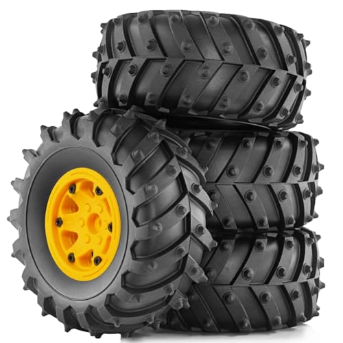 Eighosee 4 Stück 128 mm 1/10- Beadlock-Felgengummireifensatz für 1/10 RC Crawler Car TRX4 D90 D110 Axial SCX10 Gelb von Eighosee