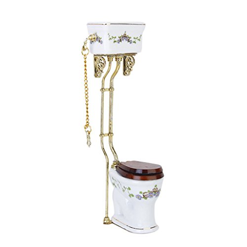 Eighosee Vintage viktorianischen Stil Badezimmer Porzellan Toilettenpuppe Miniatur Weiß + Gold von Eighosee