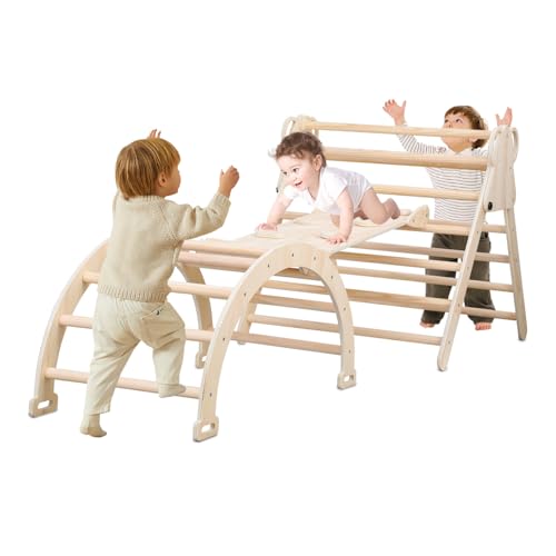 Eikuavons Klettergerüst Indoor Set 3-in-1 Stabilem Baby-Kletterdreieck Montessori mit Bogen/Rutsche/Dreieck für 2-8 Jahre Kleinkinder und Kinder von Eikuavons