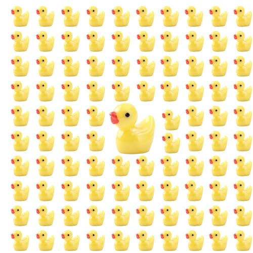 100-Stück Gelbes Entlein, Entlein Bild, Kunststoff, Mini Ente, Mini Ente aus Kunstharz, große Verpackung für Spielzeughaus Dekoration, Mini Märchengarten von EinNana
