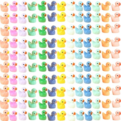 100-Stück Kleine Enten in 13 Farben, kleine Enten-Figuren, Kunststoff, kleine Miniatur-Enten, Mini-Enten aus Kunstharz, Großpackung für Puppenhausdekoration, Mikro-Feengarten von EinNana