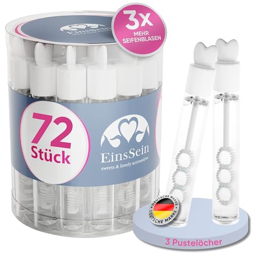 EinsSein Seifenblasen Hochzeit Lovegläschen Set weiss 72 Stück | Gastgeschenke für die Hochzeit Taufe Geburtstag Verlobung | keine Flecken auf Kleindung | Mini Hochzeitsseifenblasen Herz Herzgriff mit von EinsSein