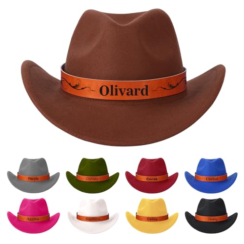 EinzigGeschenk Cowboyhut mit eingraviertem Namen, personalisierter Cowboyhut für Kinder, Erwachsene, Jungen und Mädchen, Westernhut, 17 Farben, 2 Größen, Kinder-Cowboyhut mit Lederhutband, mehrfarbig von EinzigGeschenk