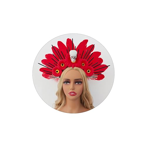 Eioi & Lmnm Rote Feder Blume Schädel Heiligenschein Stirnband für den Tag der Toten und Halloween, Gothic Festliche Schädel Kopfbedeckung, mexikanischer Día de los Muertos Kopfschmuck (A Eioi & Lmnm Rote Feder Blume Schädel Heiligenschein Stirnband für den Tag der Toten und Halloween, Gothic Festliche Schädel Kopfbedeckung, mexikanischer Día de los Muertos Kopfschmuck (A von Eioi & Lmnm