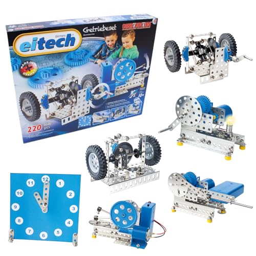 Eitech 00007 Metallbaukasten - Multimodell Set mit 6 verschiedenen Varianten, Generator Bausatz, Getriebeset, Baukasten mit 220 Teilen, Lernspielzeug für Kinder ab 10 Jahre, Experimentierkasten von eitech
