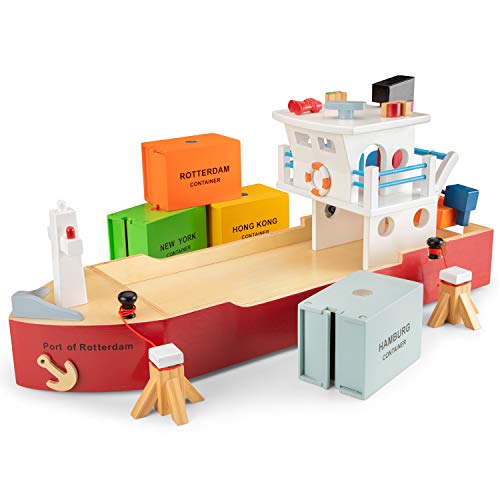 New Classic Toys 10900 Variety New Classic Toys-10900-Harbor Line-Containerschiff mit 4 Containern von Eitech