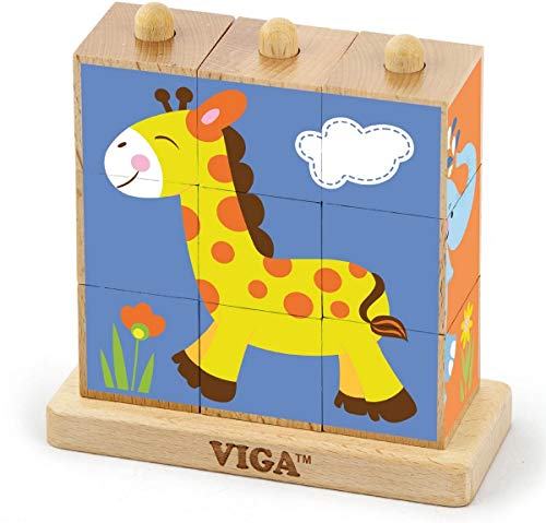 Viga Animals 50834 Toys-Bilderwürfel Puzzle-Wildtiere, Multi Color von Eitech
