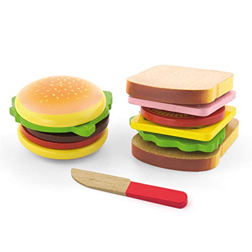 Viga 50810 Set mit Hamburger und Sandwich aus Holz, Multi Color, 2 von Eitech