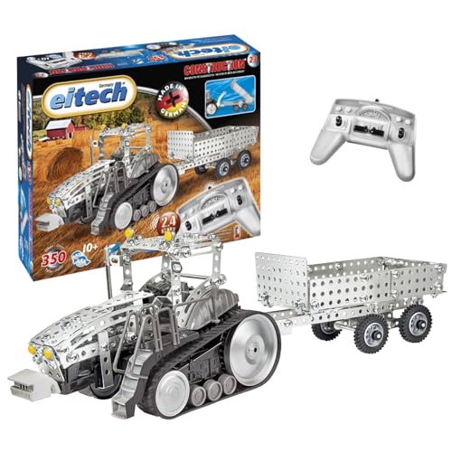 eitech 00023 Metallbaukasten - RC Traktor mit Anhänger, Modellbausatz mit 2.4 GHz, Modellbau für Erwachsene im Maßstab 1:28, Konstruktionsspielzeug für Kinder ab 10 Jahren von Eitech