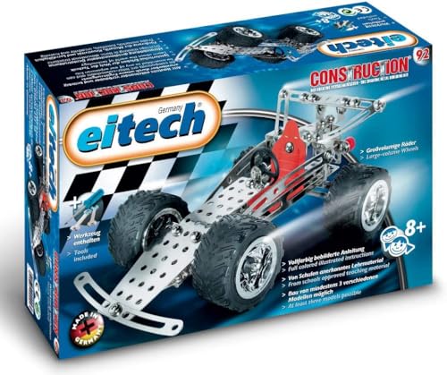 eitech 00092 Metallbaukasten - Rennwagen und Quad, Modellauto, Modellbausatz 2 in 1, Konstruktionsspielzeug für Mädchen und Jungen, Geschenk Kinder ab 8 Jahren von Eitech