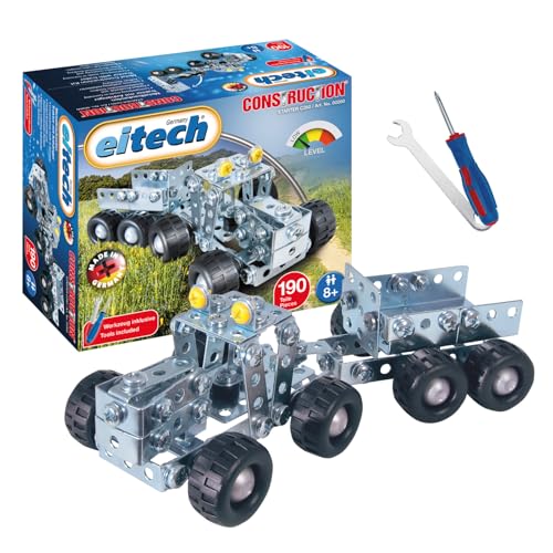 Eitech 00260 Metallbaukasten - Traktor mit Anhänger, Konstruktionsspielzeug für Kinder ab 8 Jahre, Traktor Spielzeug als Modellbausatz, Geschenk für Jungen und Mädchen von Eitech