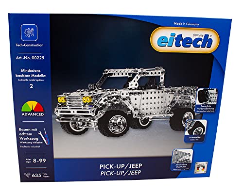 Eitech 00225 Metallbaukasten - Pick-up/Jeep, Modellbausatz mit 635 Teilen, Truck Autobausatz, Konstruktionsspielzeug für Kinder ab 8 Jahren und Erwachsene von Eitech
