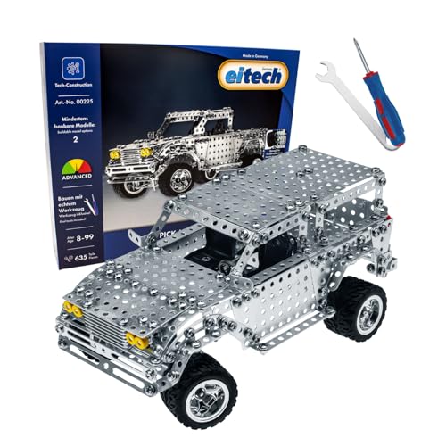 Eitech 00225 Metallbaukasten - Pick-up/Jeep, Modellbausatz mit 635 Teilen, Truck Autobausatz, Konstruktionsspielzeug für Kinder ab 8 Jahren und Erwachsene von Eitech