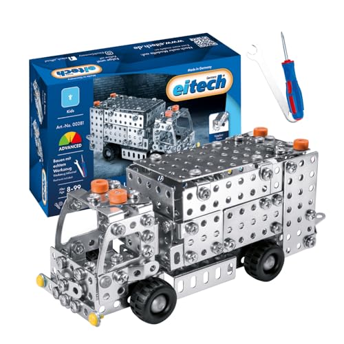 Eitech 00281 Metallbaukasten - LKW Müllwagen, 280 Bauteile, Kippbares Müllauto Modellfahrzeug, Müllfahrzeug ca. 20 cm, Konstruktionsspielzeug für Kinder ab 8 Jahren von Eitech