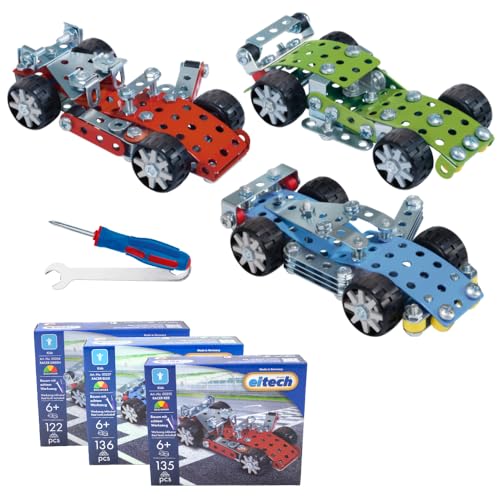 Eitech Metallbaukasten Racer Set - Racer Red 00255, Racer Green 00256 und Racer Blue 00257, Modellbau für Kinder ab 6 Jahren, Spielzeugauto Bastelset für Mädchen und Jungen von Eitech