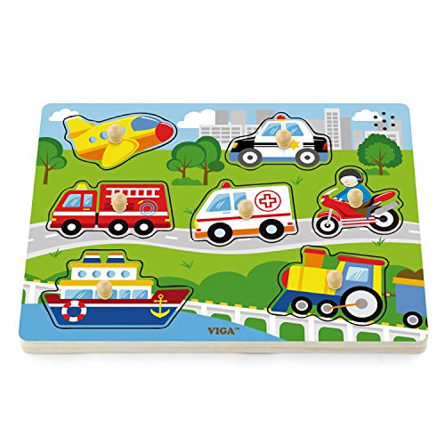 Viga 51274 Animal Toys-Sound-und Steckpuzzle-Fahrzeuge, Multi Color von Viga