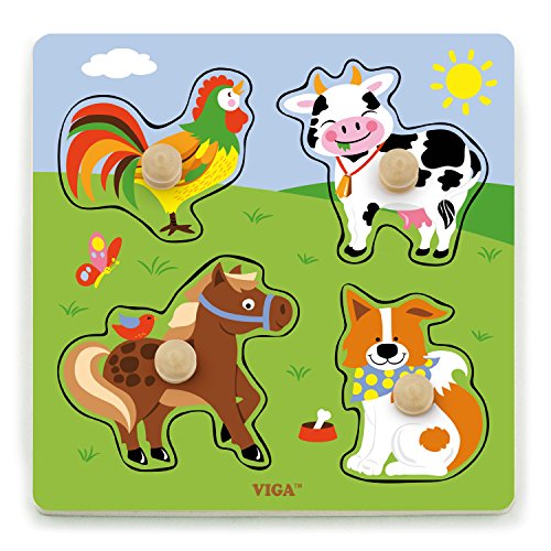 Viga Tiere 50839 Toys-Steckpuzzle-Bauernhof, Multi Color von Viga