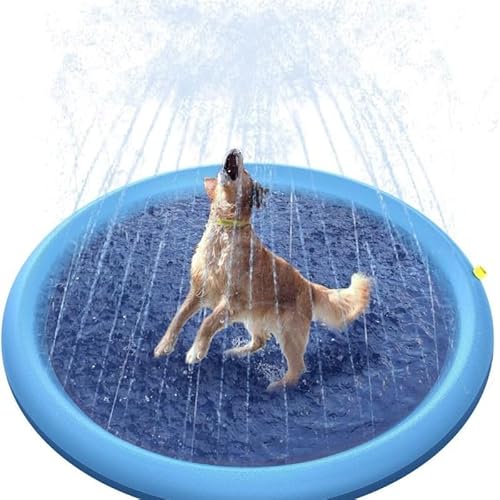Sprinkler Wasserspielmatte für Hunde, 80-200cm PVC Pet Paddling Pool Kleinkinder und Kinder, Hunde Pool Wassermatte für Sommer Sprinklerauflage Spielzeug (100cm) von Ejoyiso
