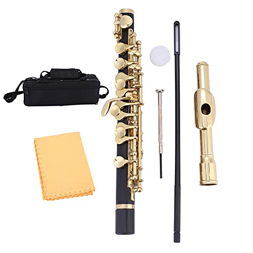 Ejoyous Querflöte Flöte C-Ton mit gepolsterter Box Halbgröße Flöte Ottavino Piccoloflöte mit gepolstertem Koffer für einfache Aufbewahrung Verstellbarer Trageriemen und Zubehör (Gold) von Ejoyous