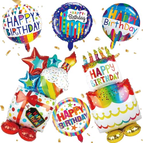 10 Stück Happy Birthday Ballon Stehend, Folienballon Happy Birthday XXL, Geschenk Luftballon Stehend, Geburtstagsballons Aufblasbare Torten für Kinder Junge Mädchen und Erwachsene von Ekukeon