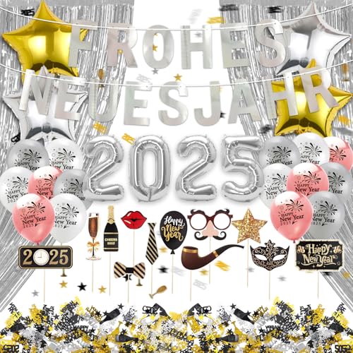 35 Stück Silvester Deko 2025 - Frohes Neues Jahr Ballon, Foto Requisiten, Glitzer Confetti Tischdeko, Happy New Year Dekoration, Silvesterparty 35 Stück Silvester Deko 2025 - Frohes Neues Jahr Ballon, Foto Requisiten, Glitzer Confetti Tischdeko, Happy New Year Dekoration, Silvesterparty von Ekukeon