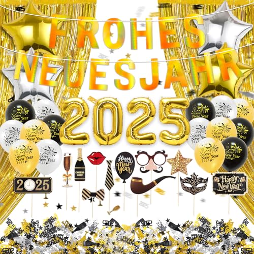 35 Stück Silvester Deko 2025, mit 2025 Frohes Eues, Neujahr Deko Ballon, Silvester Foto Requisiten, Glitzer Confetti Silvester Tischdeko, Happy New Year Deko 2025, Silvesterparty Dekoration 35 Stück Silvester Deko 2025, mit 2025 Frohes Eues, Neujahr Deko Ballon, Silvester Foto Requisiten, Glitzer Confetti Silvester Tischdeko, Happy New Year Deko 2025, Silvesterparty Dekoration von Ekukeon
