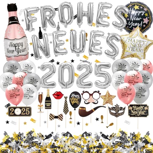 Silvester Deko 2025 - Frohes Neues Jahr Ballon, Foto Requisiten, Glitzer Confetti Tischdeko, Happy New Year Dekoration, Silvesterparty von Ekukeon