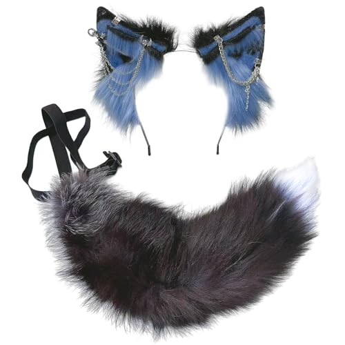Ekwikzz Wolf Ohren Schwanz Set Fuchs Wolf Stirnbänder Clips Flauschige Cosplay Kostüme Gothic Punk Zubehör für Halloween BU EK19 von Ekwikzz