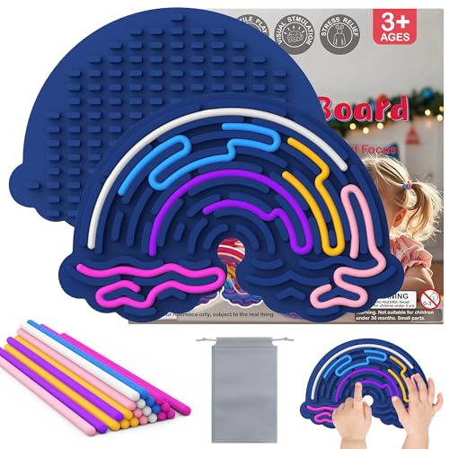 Elalove Sensorik Activity Board 2PCS Sensorisches Spielzeug mit Halbrundem- Design Doppelseitiges Sensorische Aktivitätsbrett für Kinder ab 3 und Erwachsene (20 Bunte Silikonschnüre) von Elalove