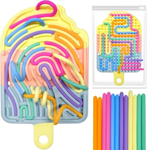 Elalove Sensorik Activity Board Sensorisches Spielzeug mit Eiscreme-Design - Doppelseitiges Sensorische Aktivitätsbrett für Kinder ab 3 und Erwachsene (20 Bunte Silikonschnüre) von Elalove