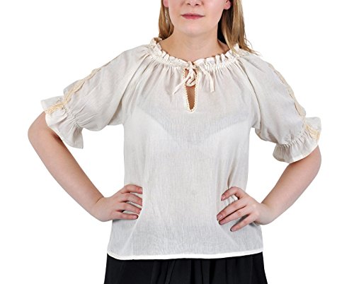 Elbenwald Bluse Mittelalter Damen Kurzarm mit Spitze Häkelborte Verstellbarer Ausschnitt Leichter Baumwolleollstoff Natur - S Elbenwald Bluse Mittelalter Damen Kurzarm mit Spitze Häkelborte Verstellbarer Ausschnitt Leichter Baumwolleollstoff Natur - S von Elbenwald