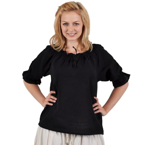 Elbenwald Bluse Mittelalter Damen Kurzarm mit Spitze Häkelborte Verstellbarer Ausschnitt Leichter Baumwollstoff schwarz - L Elbenwald Bluse Mittelalter Damen Kurzarm mit Spitze Häkelborte Verstellbarer Ausschnitt Leichter Baumwollstoff schwarz - L von Elbenwald