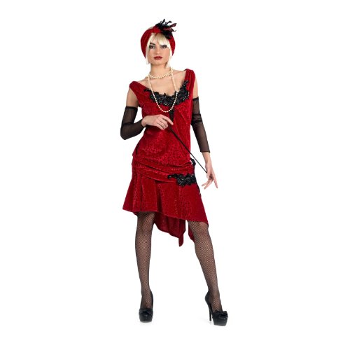 Elbenwald Feuerrotes Charleston Damenkostüm, edles Samtkleid mit Perlen, Historienkostüm - L Elbenwald Feuerrotes Charleston Damenkostüm, edles Samtkleid mit Perlen, Historienkostüm - L von Elbenwald