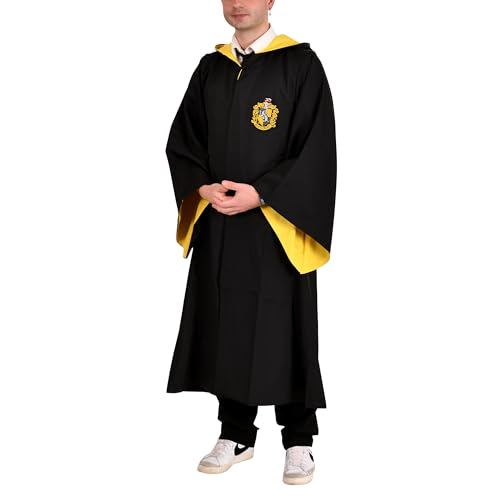 Elbenwald Harry Potter Hufflepuff Robe - Kostümumhang für Zauberer und Hexen von Hogwarts - Umhang für Cosplay Events Halloween Karneval in Schwarz Gelb - M von Elbenwald